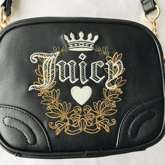 Juicy Couture Heritage Crossbody Licorice Embroidered Logo BLACK - Picture 2 of 6